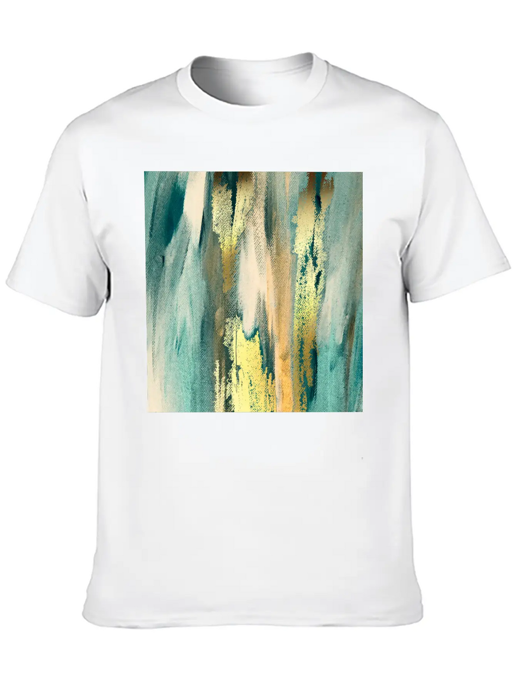 Teal Paint Gold Brushstrokes Abstract Texture Classic Fit Graphic Tee For Daily Comfort – Unisex Cotton Shirt