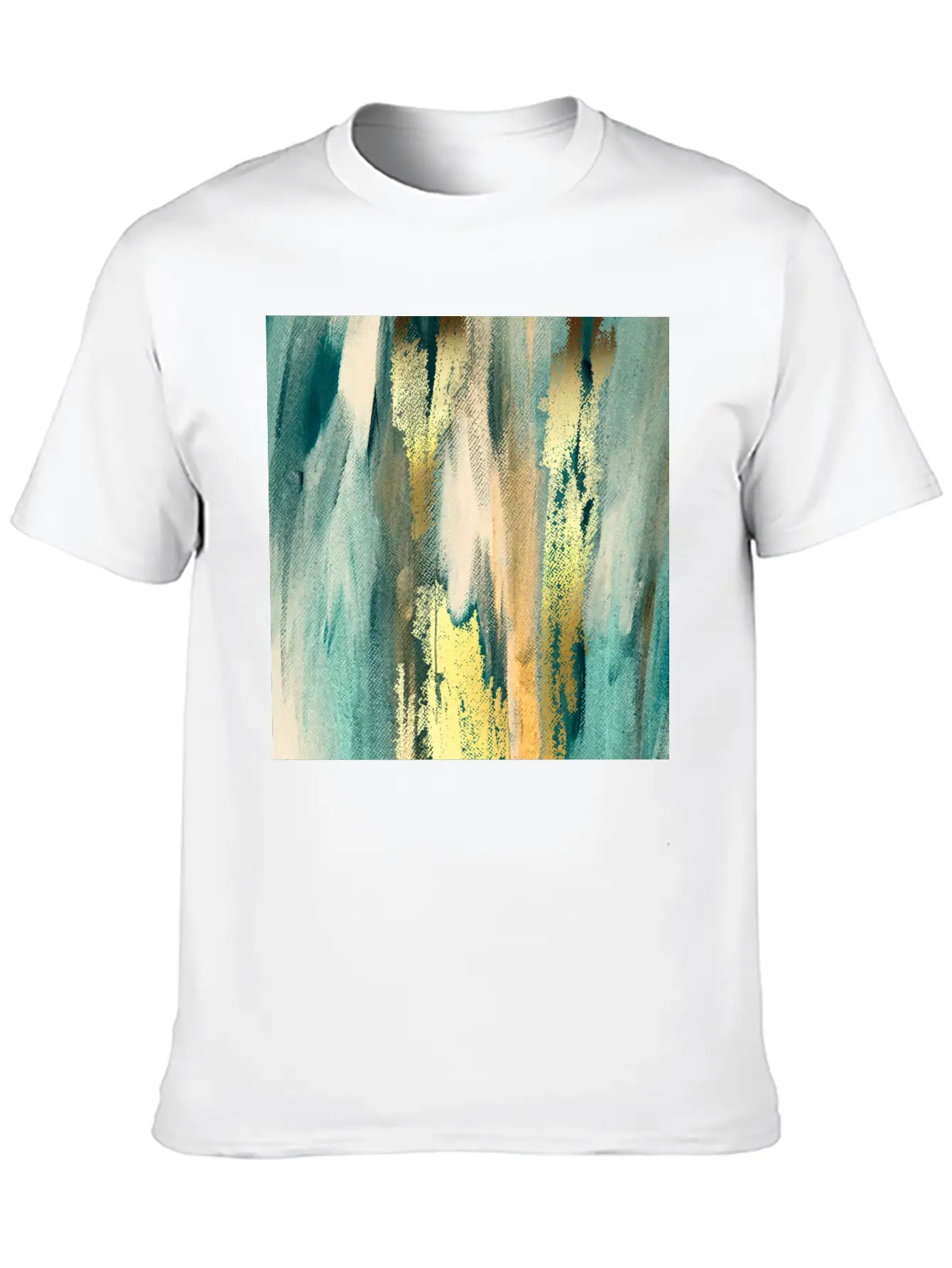 Teal Paint Gold Brushstrokes Abstract Texture Classic Fit Graphic Tee For Daily Comfort – Unisex Cotton Shirt