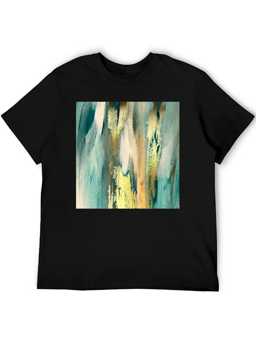 Teal Paint Gold Brushstrokes Abstract Texture Classic Fit Graphic Tee For Daily Comfort – Unisex Cotton Shirt