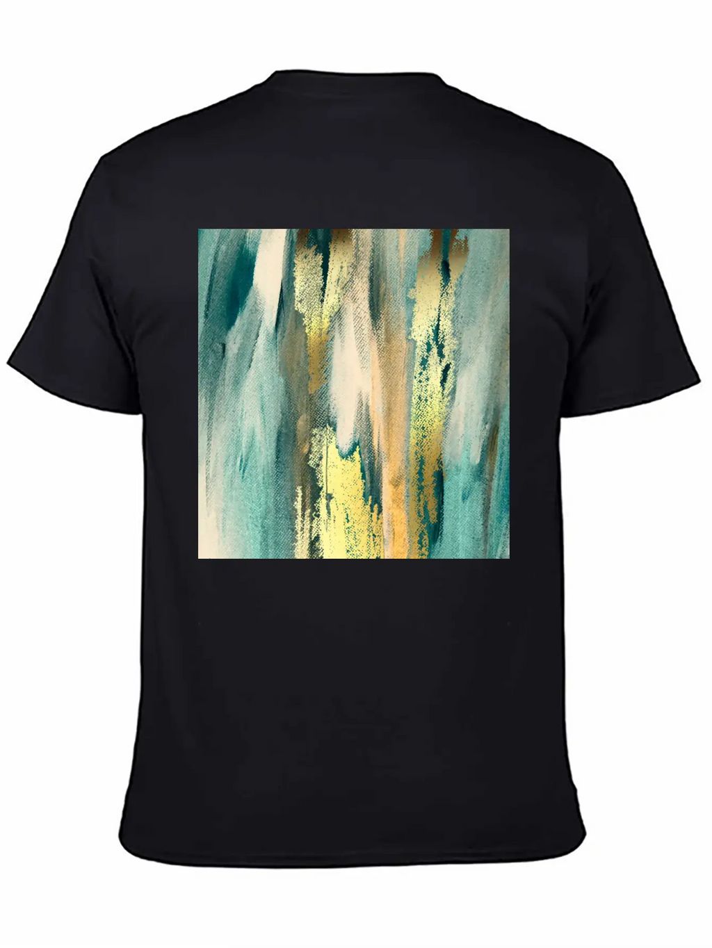 Teal Paint Gold Brushstrokes Abstract Texture Classic Fit Graphic Tee For Daily Comfort – Unisex Cotton Shirt