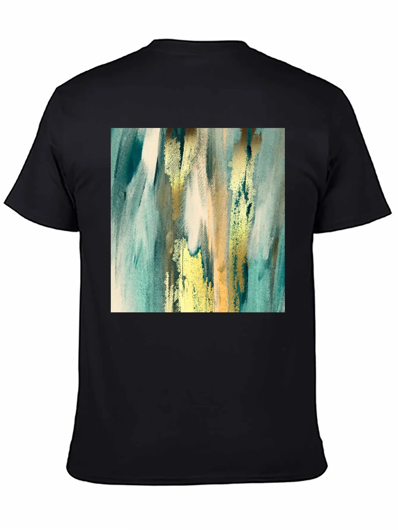 Teal Paint Gold Brushstrokes Abstract Texture Classic Fit Graphic Tee For Daily Comfort – Unisex Cotton Shirt