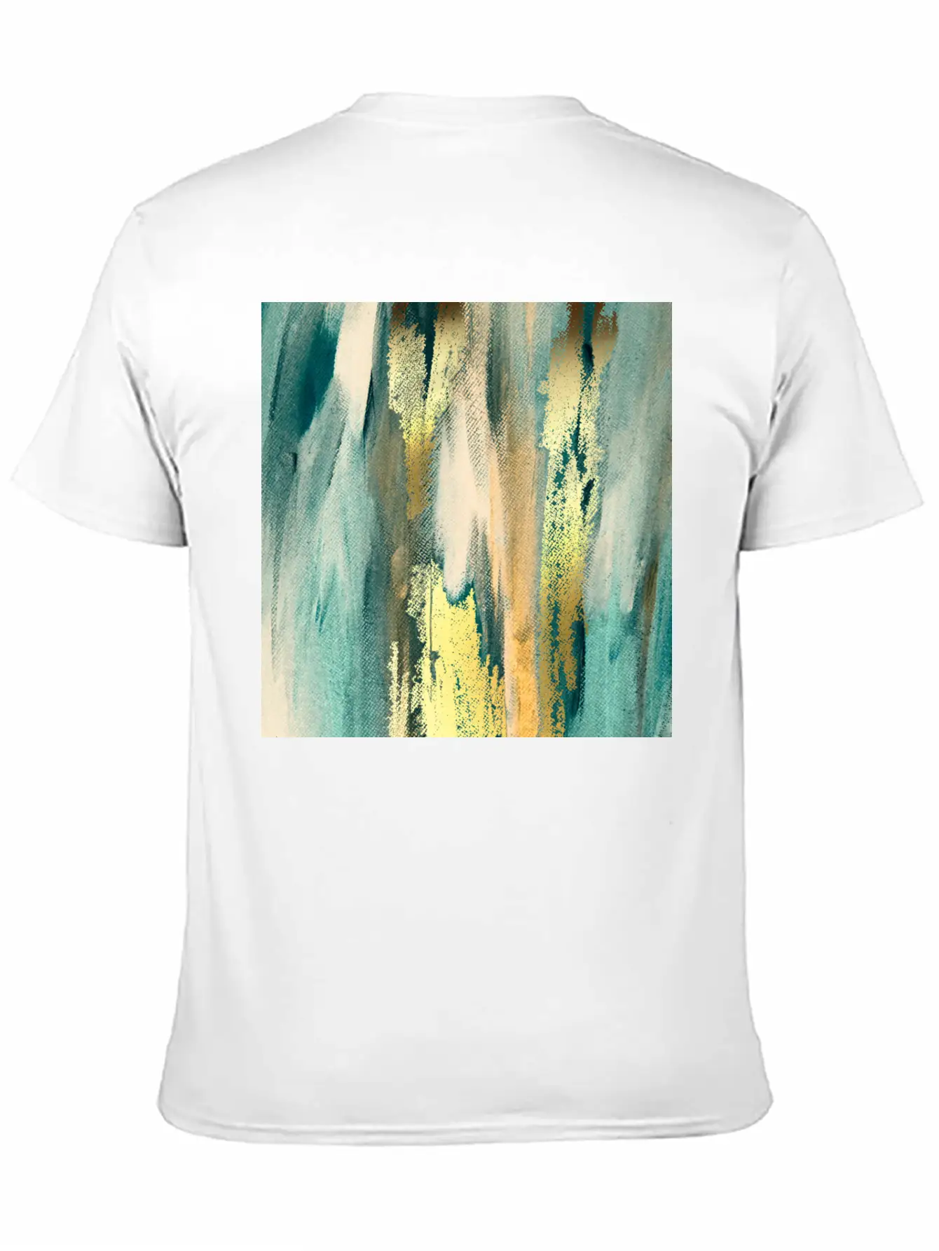 Teal Paint Gold Brushstrokes Abstract Texture Classic Fit Graphic Tee For Daily Comfort – Unisex Cotton Shirt