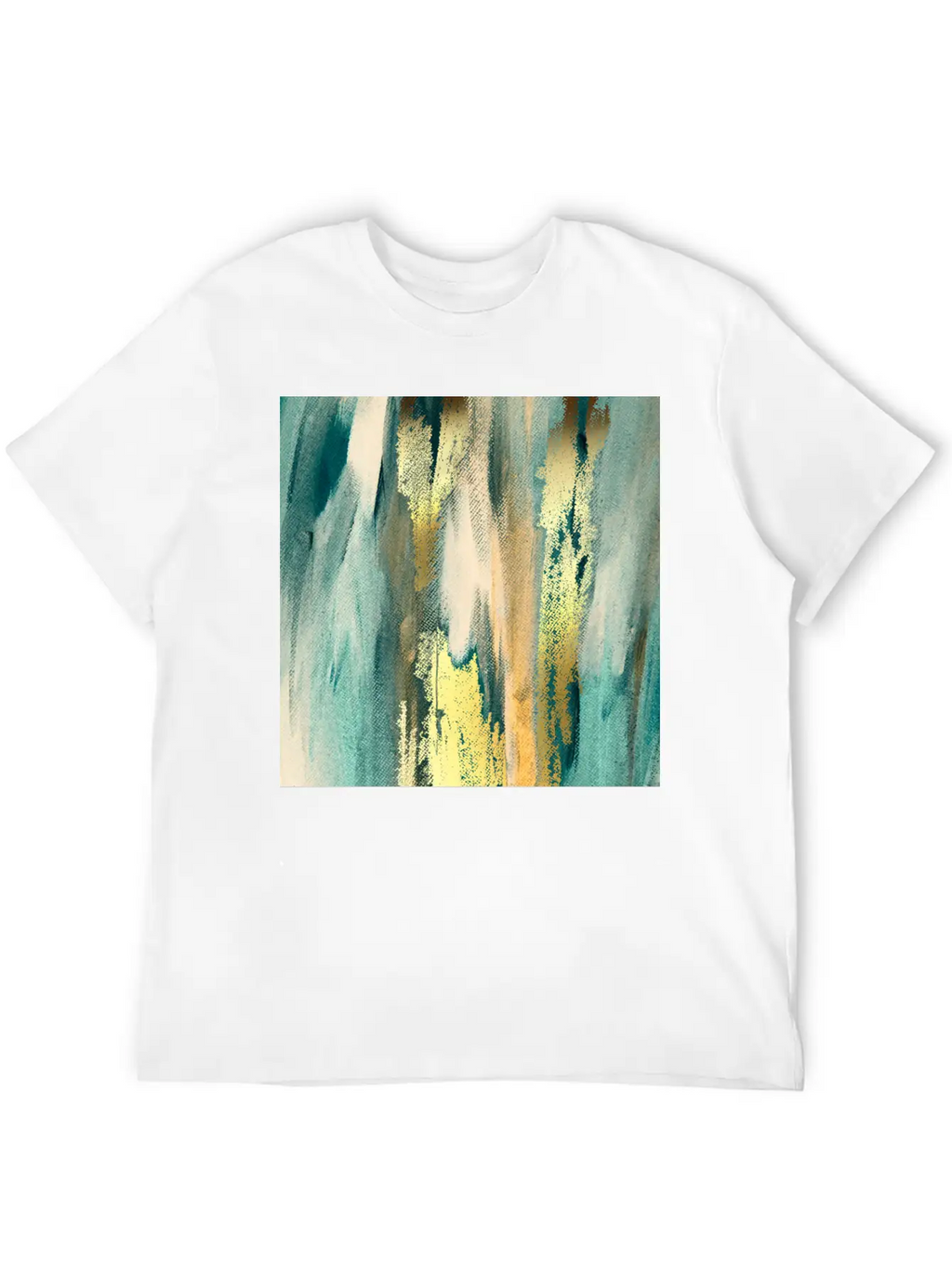 Teal Paint Gold Brushstrokes Abstract Texture Classic Fit Graphic Tee For Daily Comfort – Unisex Cotton Shirt