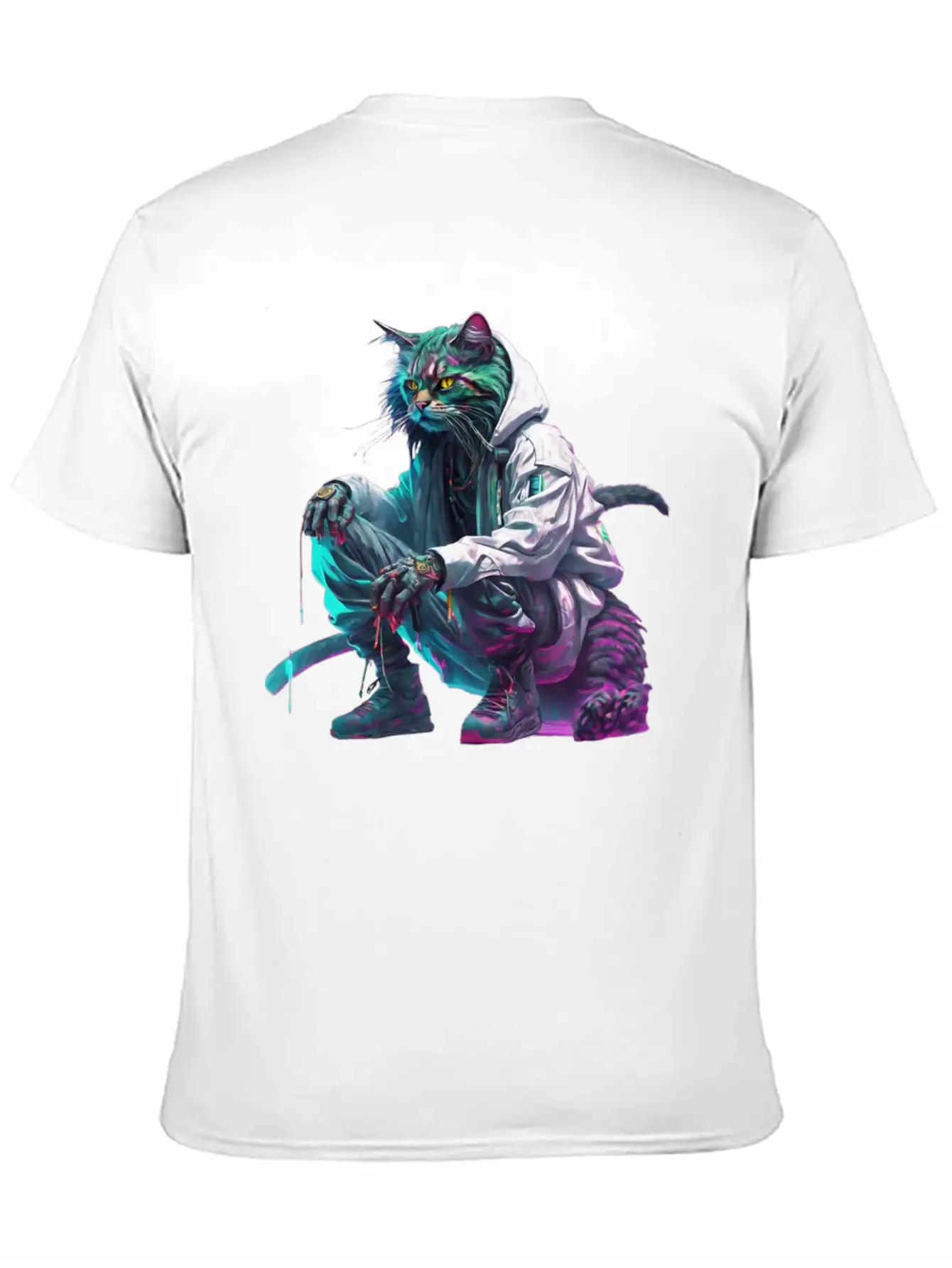 Techno Cosmic Cat Stylish Everyday T-Shirt – Unisex Basic Cotton Tee
