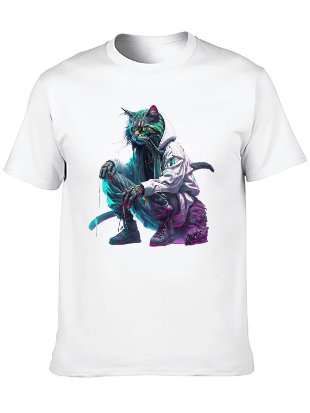Techno Cosmic Cat Stylish Everyday T-Shirt – Unisex Basic Cotton Tee