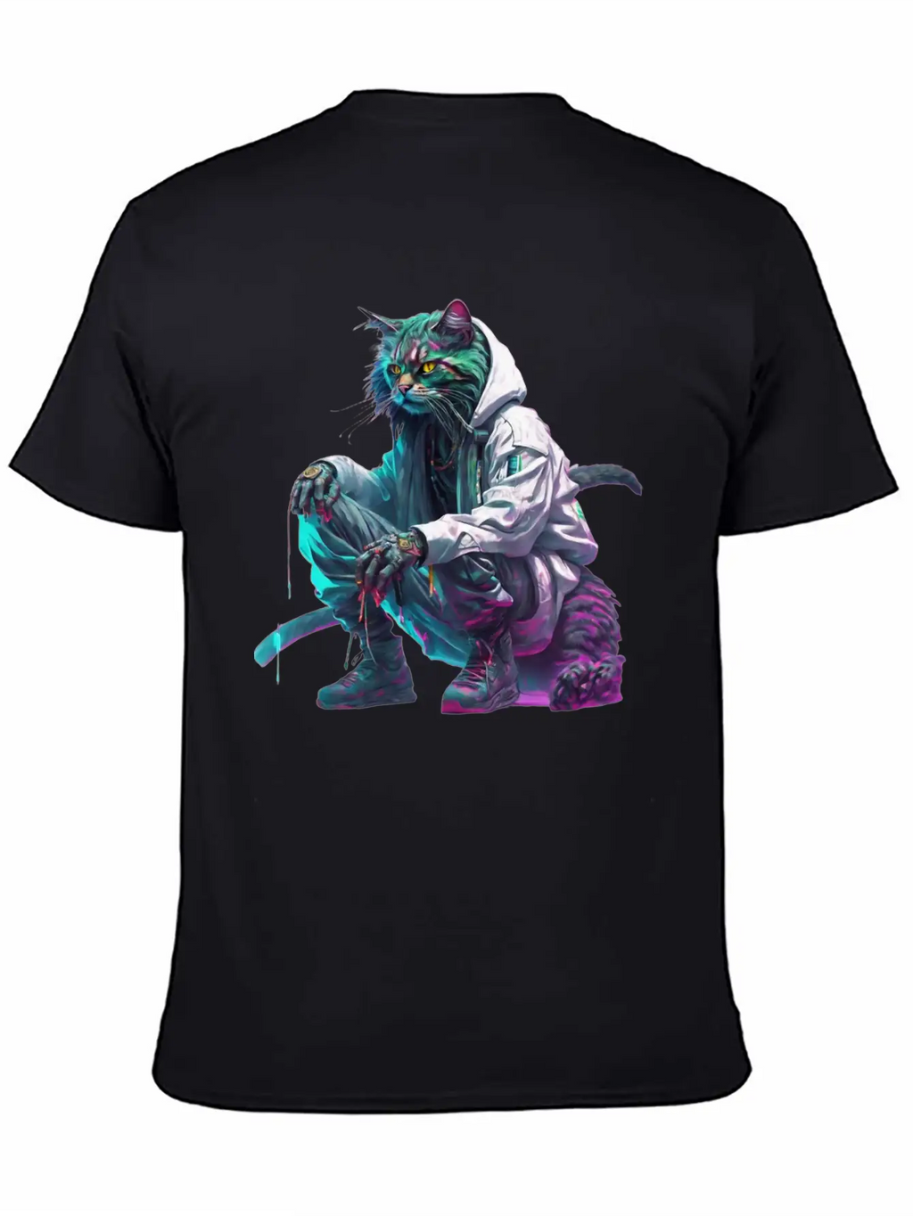Techno Cosmic Cat Stylish Everyday T-Shirt – Unisex Basic Cotton Tee