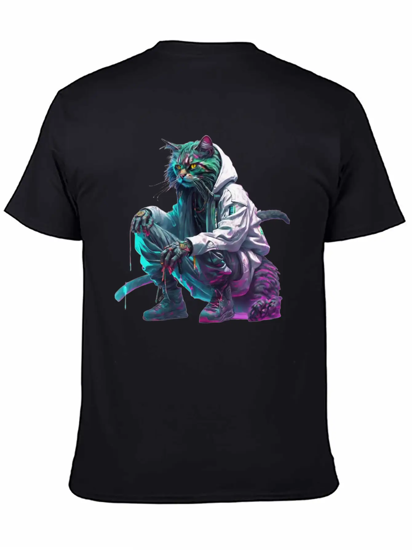 Techno Cosmic Cat Stylish Everyday T-Shirt – Unisex Basic Cotton Tee