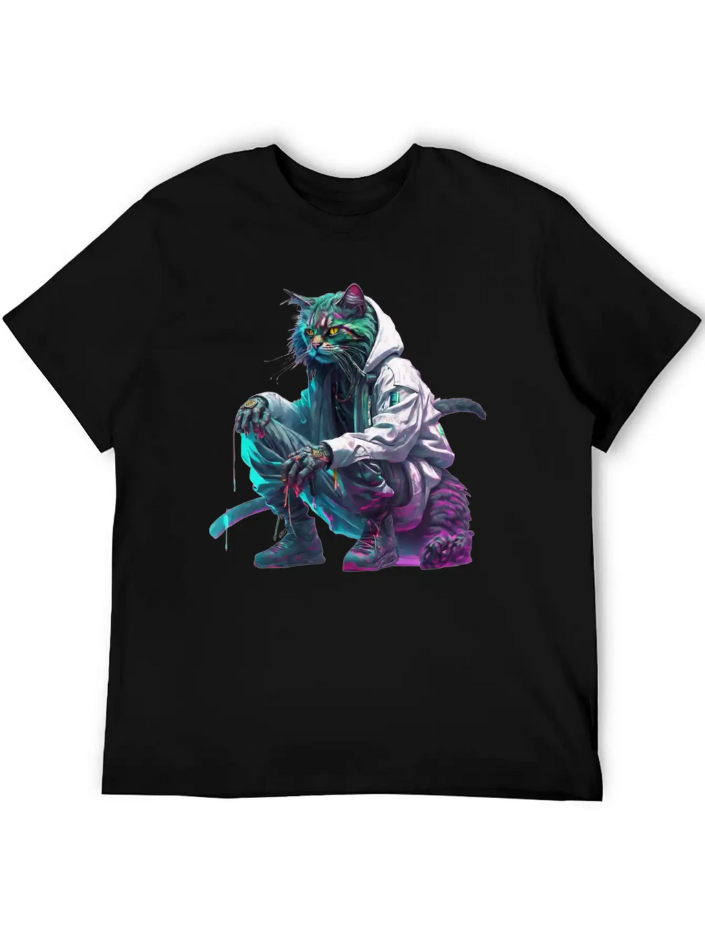 Techno Cosmic Cat Stylish Everyday T-Shirt – Unisex Basic Cotton Tee