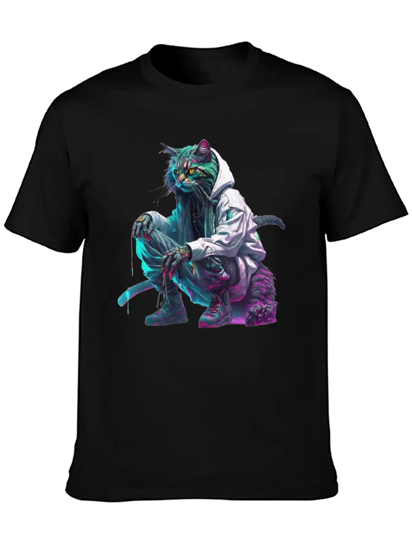 Techno Cosmic Cat Stylish Everyday T-Shirt – Unisex Basic Cotton Tee