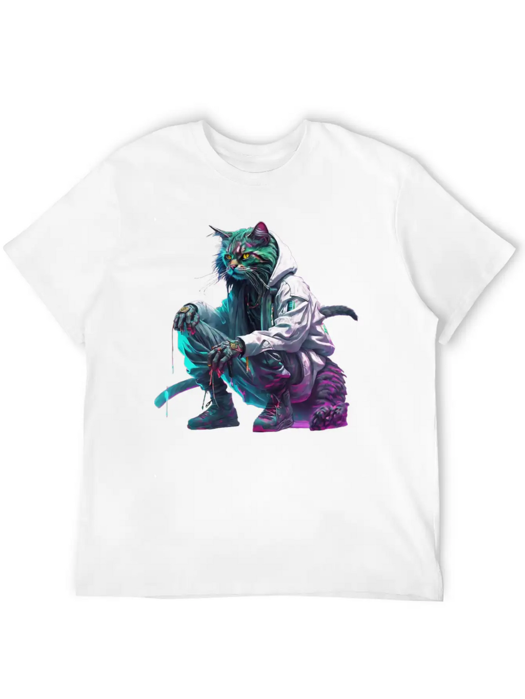 Techno Cosmic Cat Stylish Everyday T-Shirt – Unisex Basic Cotton Tee
