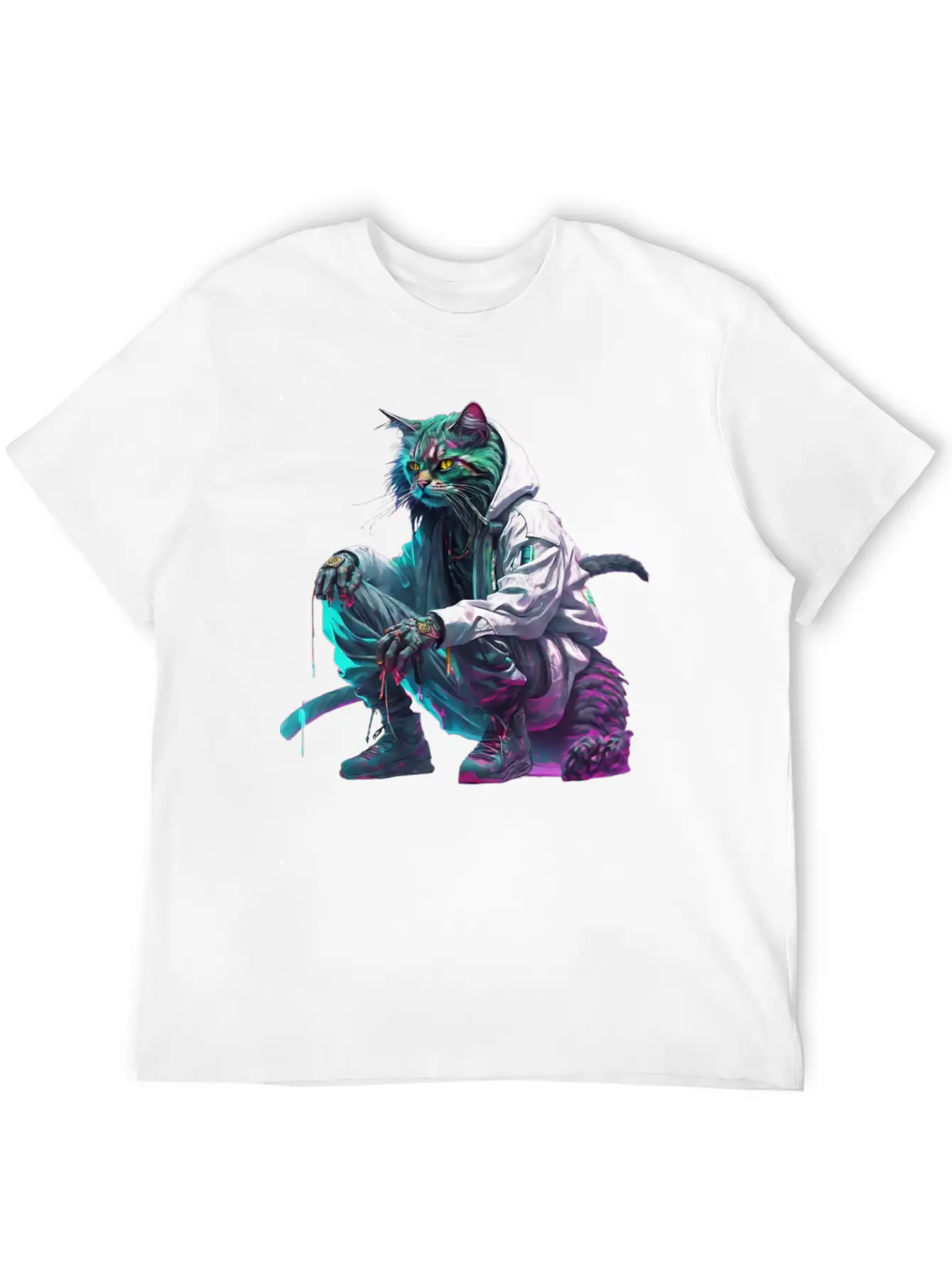 Techno Cosmic Cat Stylish Everyday T-Shirt – Unisex Basic Cotton Tee