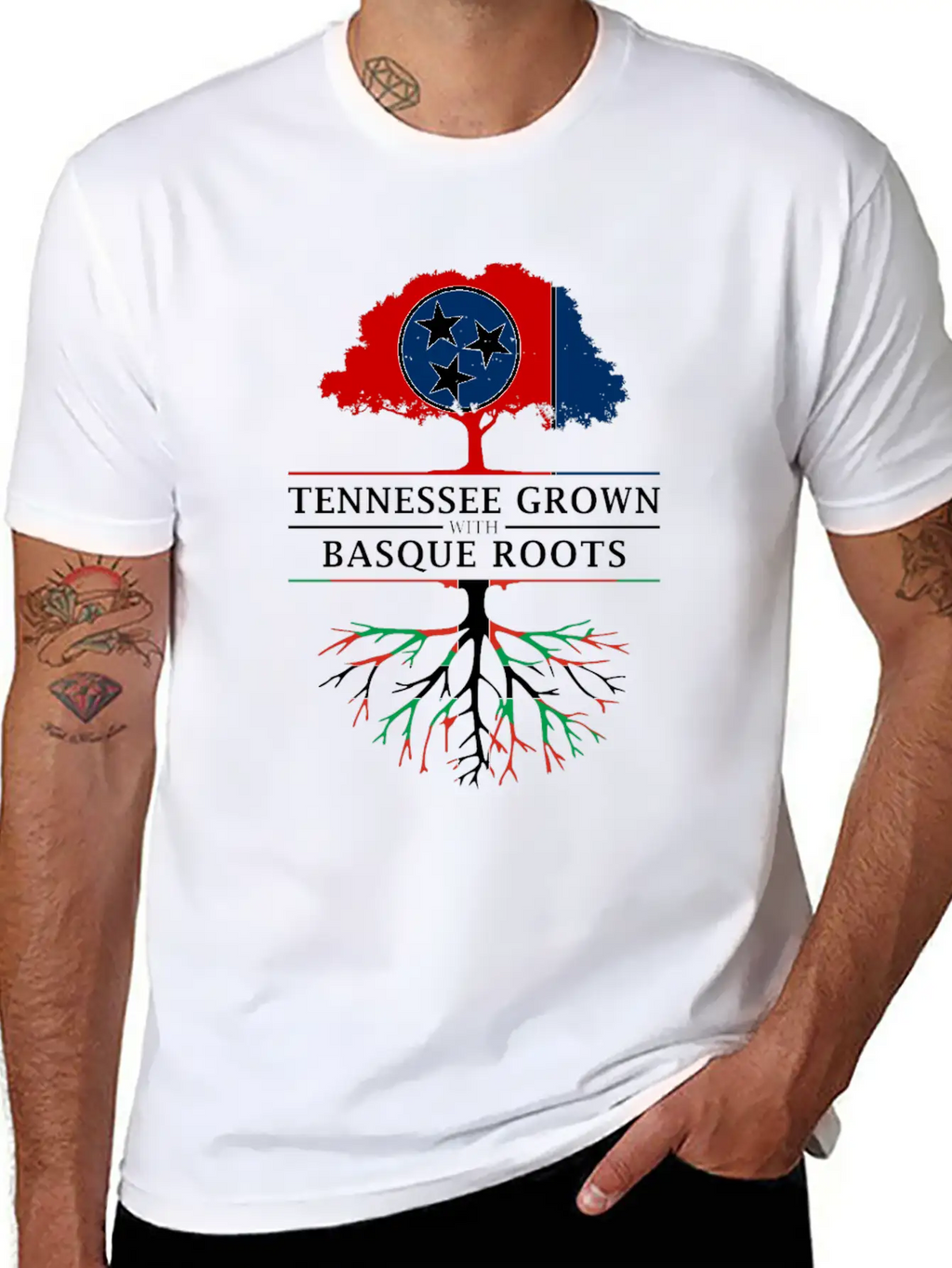 Tennessee Grown With Basque Roots Basque Design Unisex Short Sleeve Soft Cotton T-Shirt – Casual Everyday Wear