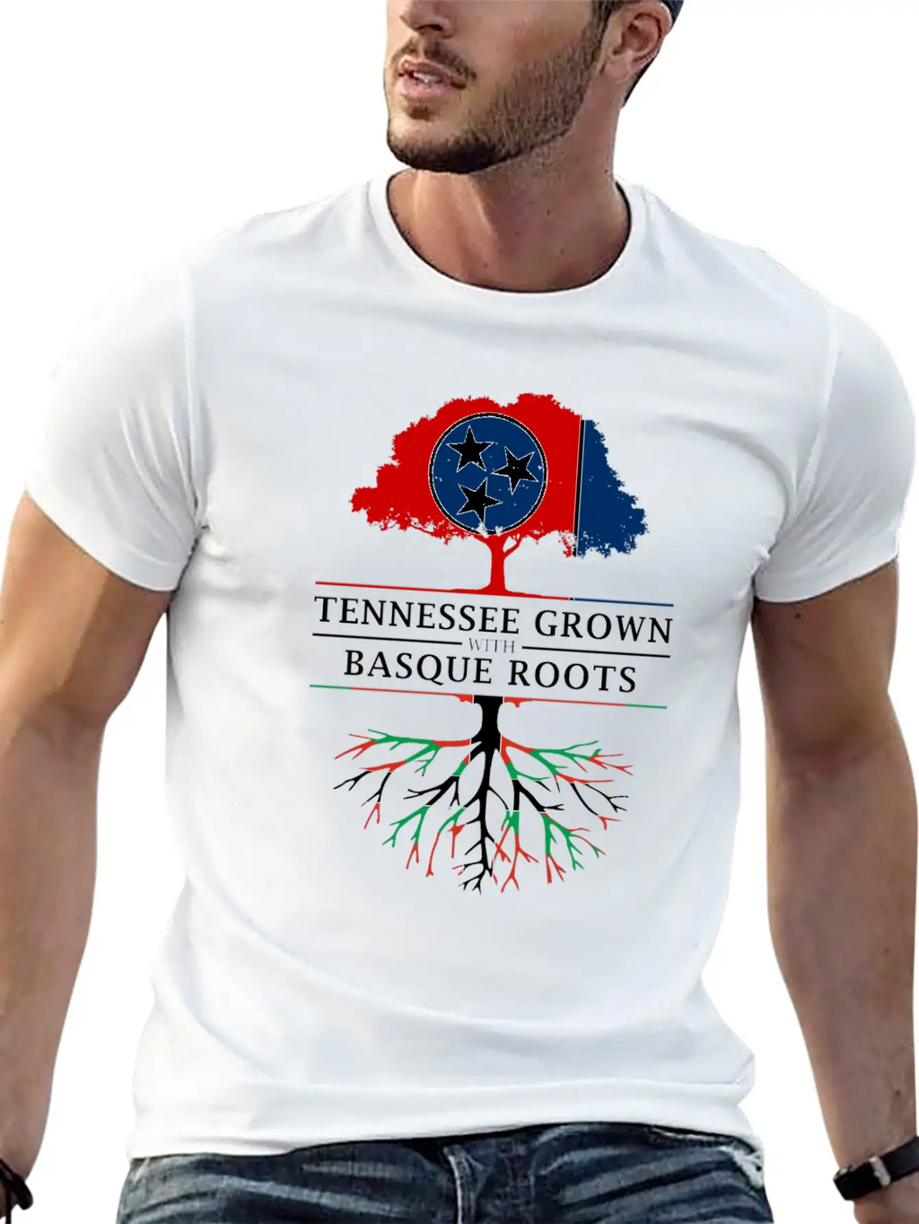 Tennessee Grown With Basque Roots Basque Design Unisex Short Sleeve Soft Cotton T-Shirt – Casual Everyday Wear