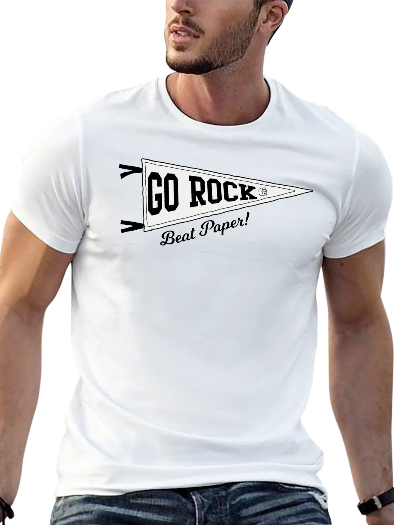 Go Rock Beat Paper! Black Graphic T-Shirt