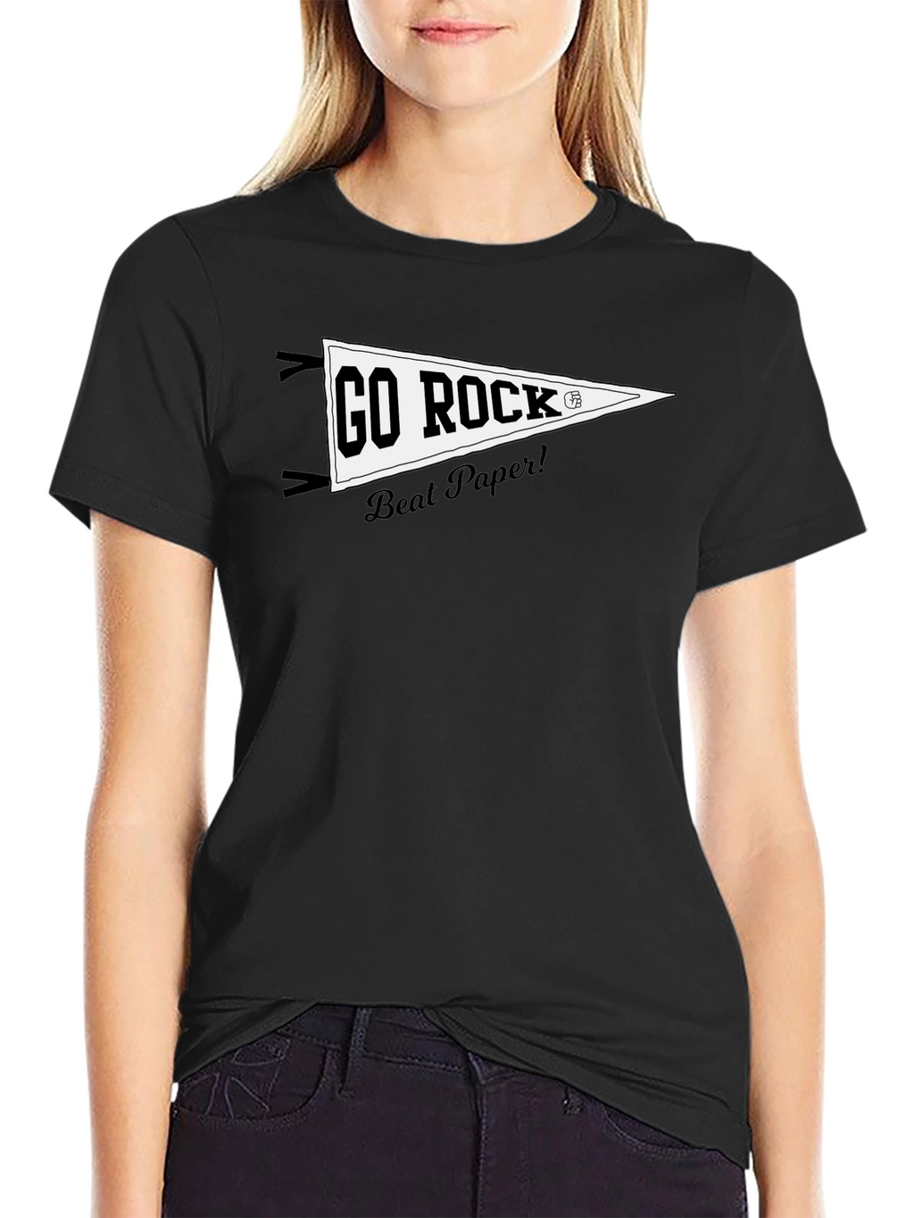 Go Rock Beat Paper! Black Graphic T-Shirt