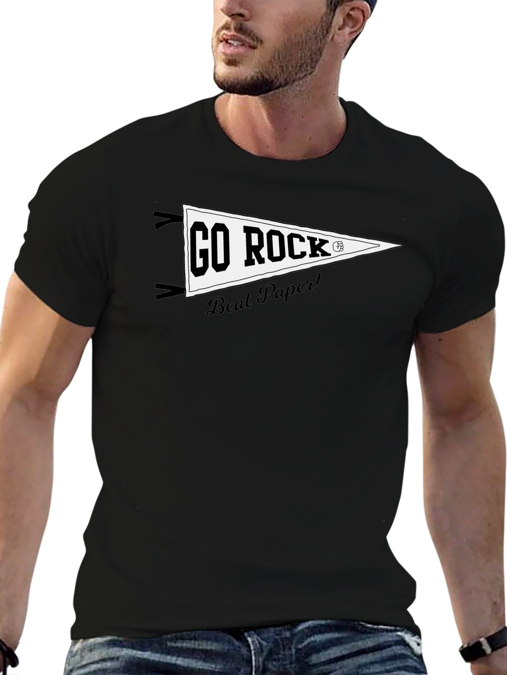 Go Rock Beat Paper! Black Graphic T-Shirt
