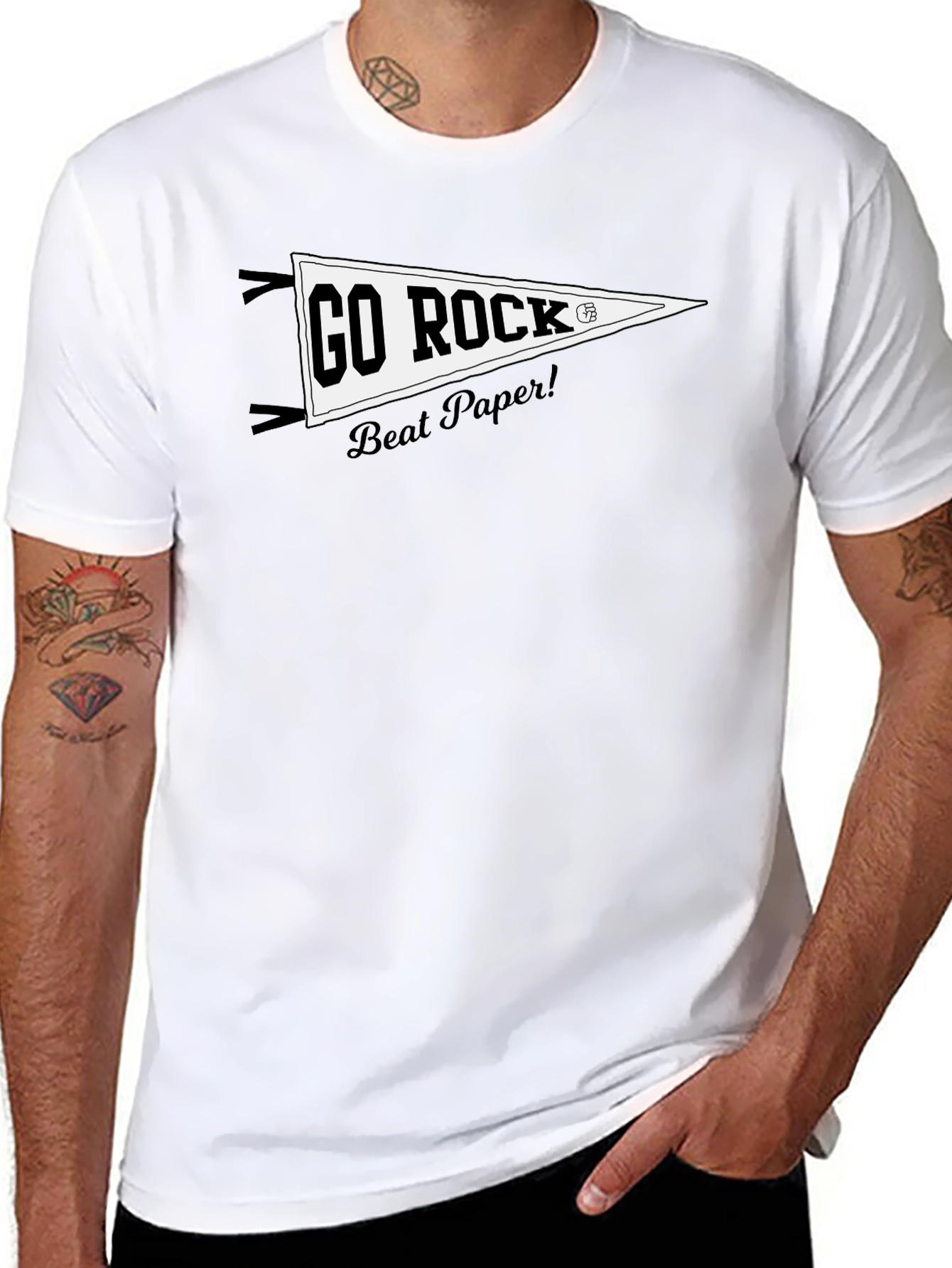 Go Rock Beat Paper! Black Graphic T-Shirt