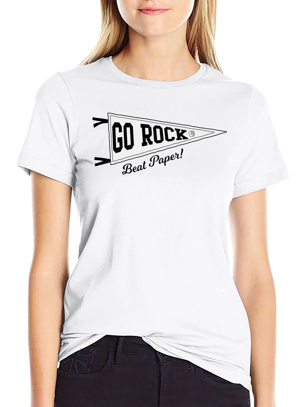 Go Rock Beat Paper! Black Graphic T-Shirt