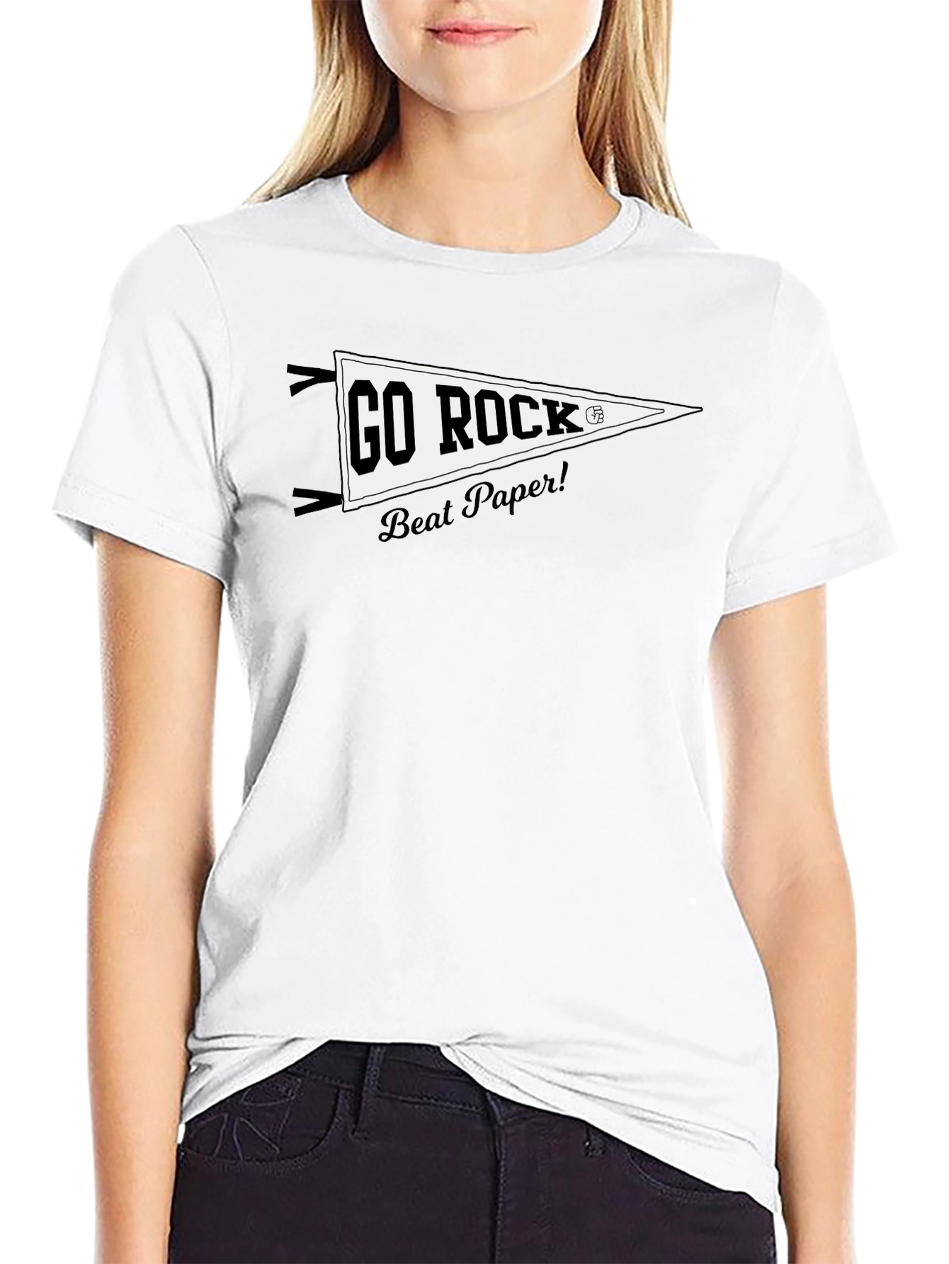 Go Rock Beat Paper! Black Graphic T-Shirt