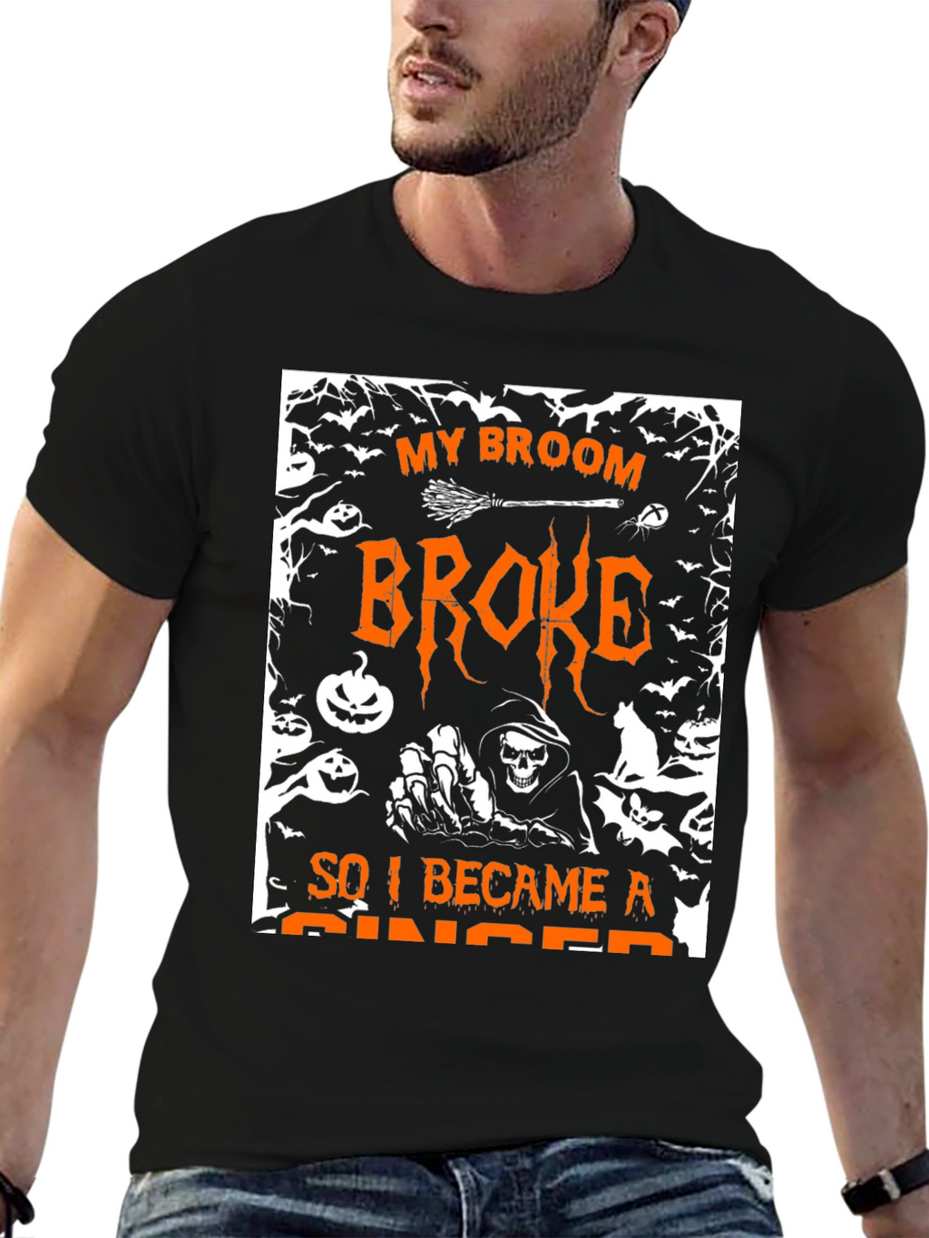Halloween My Broom Broke Graphic T-Shirt