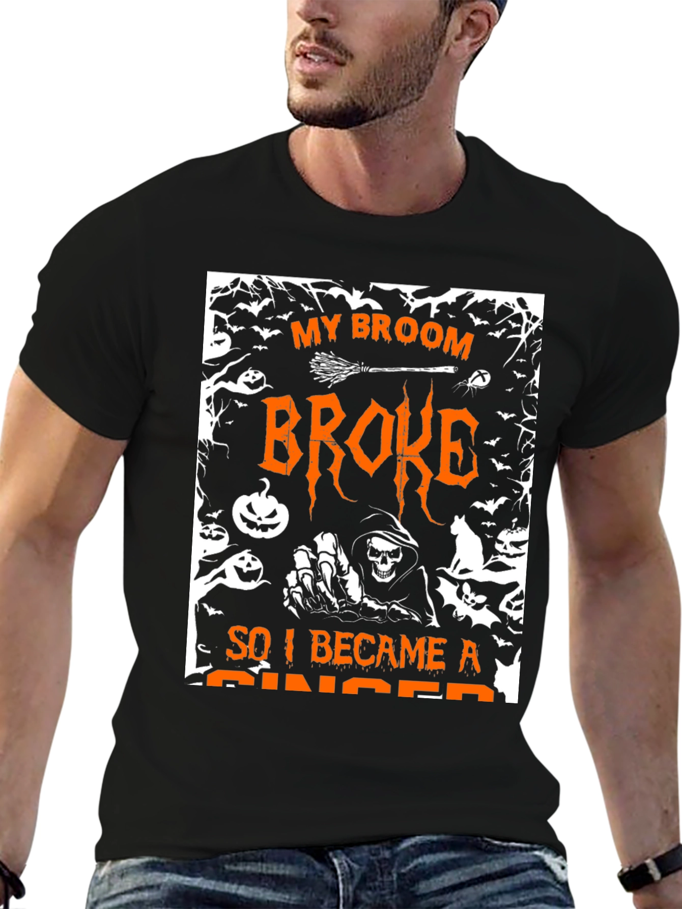 Halloween My Broom Broke Graphic T-Shirt