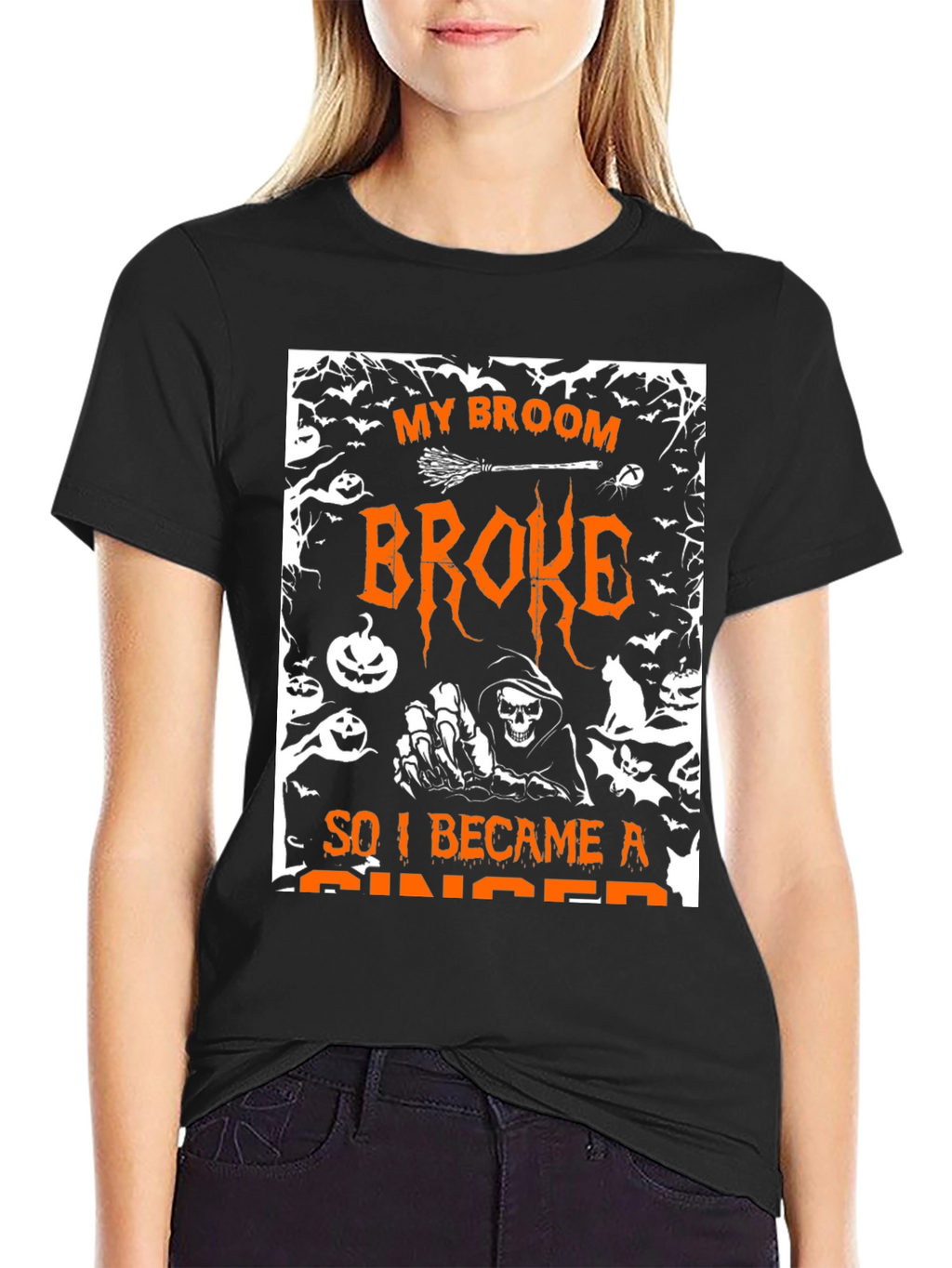 Halloween My Broom Broke Graphic T-Shirt