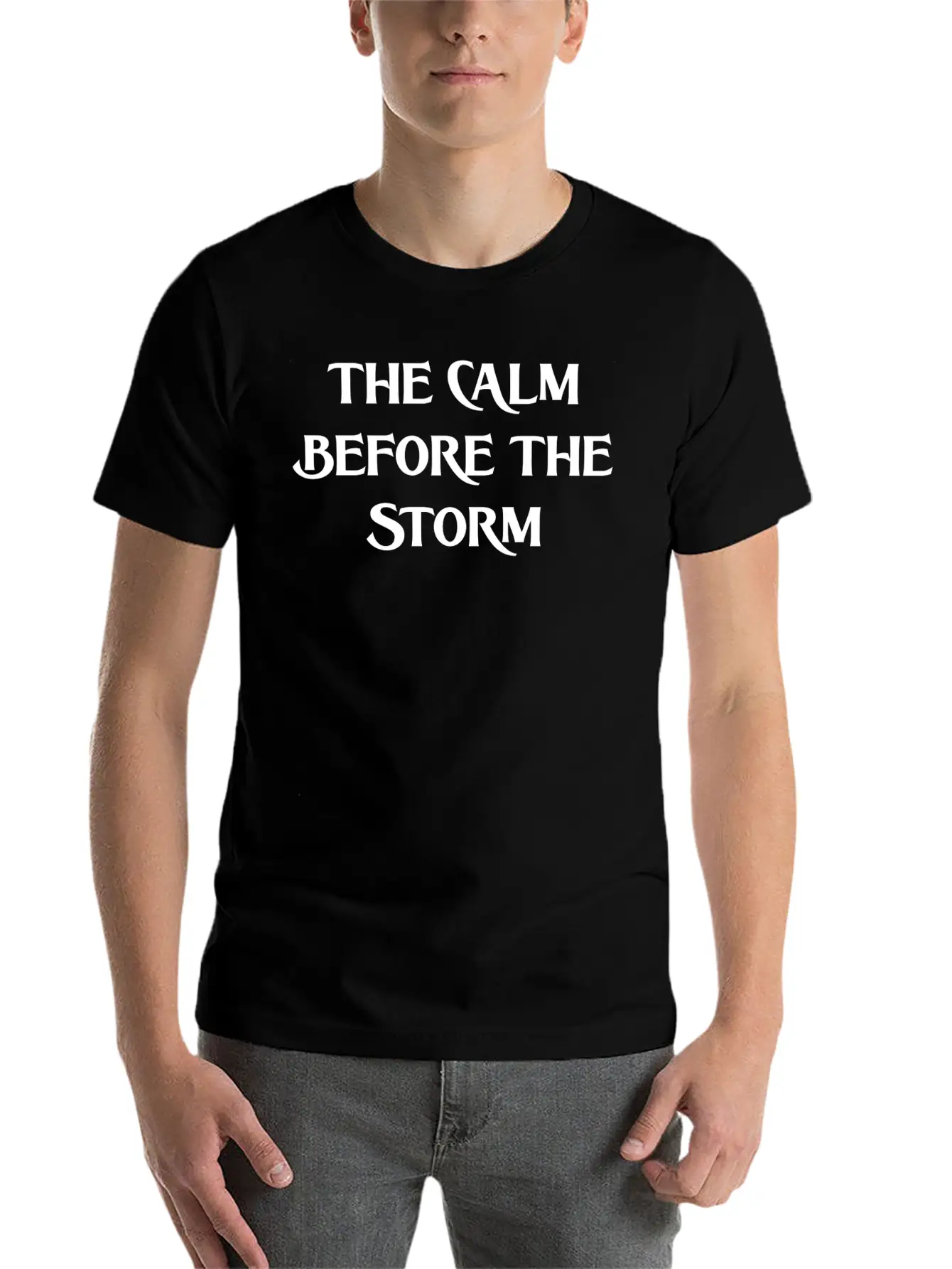 THE CALM BEFORE THE STORM (WHITE PRINT) Casual Graphic T-Shirt – Simple And Comfortable Daily Wear