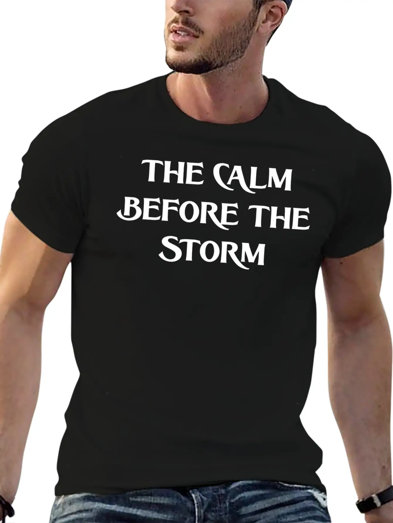 THE CALM BEFORE THE STORM (WHITE PRINT) Casual Graphic T-Shirt – Simple And Comfortable Daily Wear