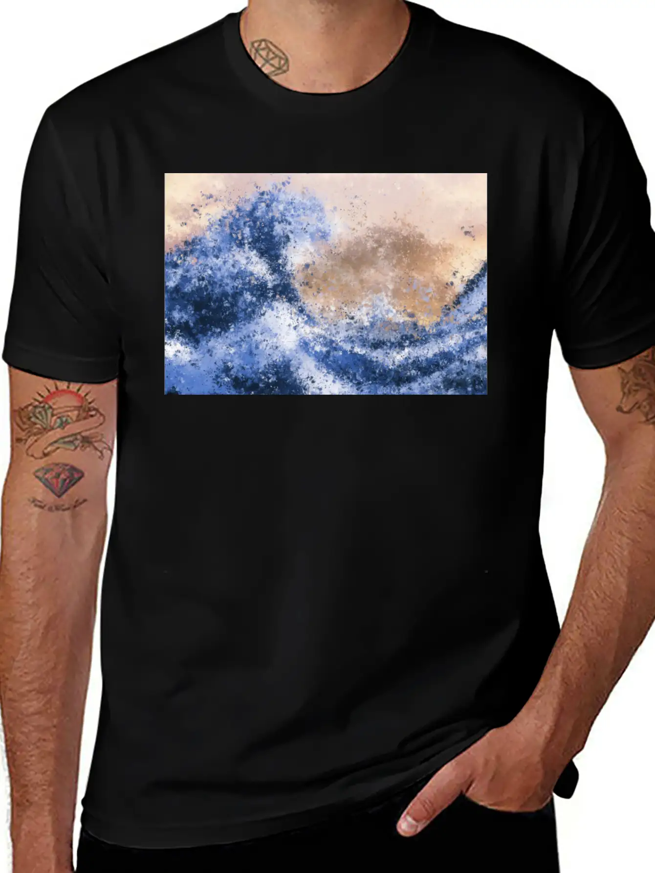 The Great Wave Inspired Abstract Painting Casual Graphic T-Shirt – Simple And Comfortable Daily Wear