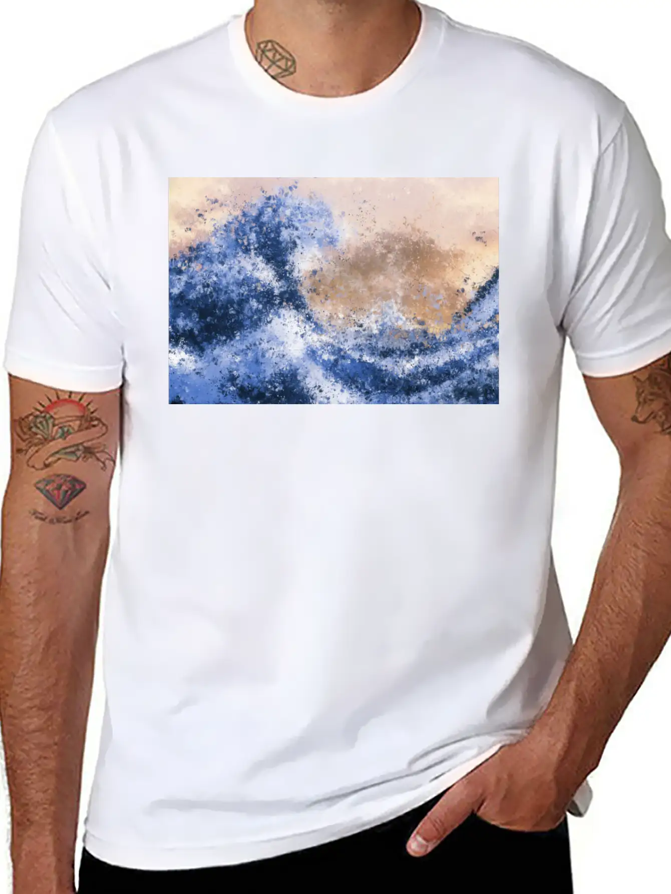 The Great Wave Inspired Abstract Painting Casual Graphic T-Shirt – Simple And Comfortable Daily Wear