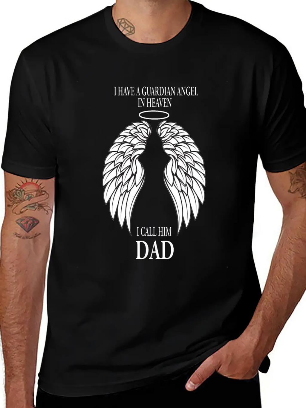The Guardian Angel In Heaven I Call Him Dad Casual Graphic T-Shirt – Simple And Comfortable Daily Wear