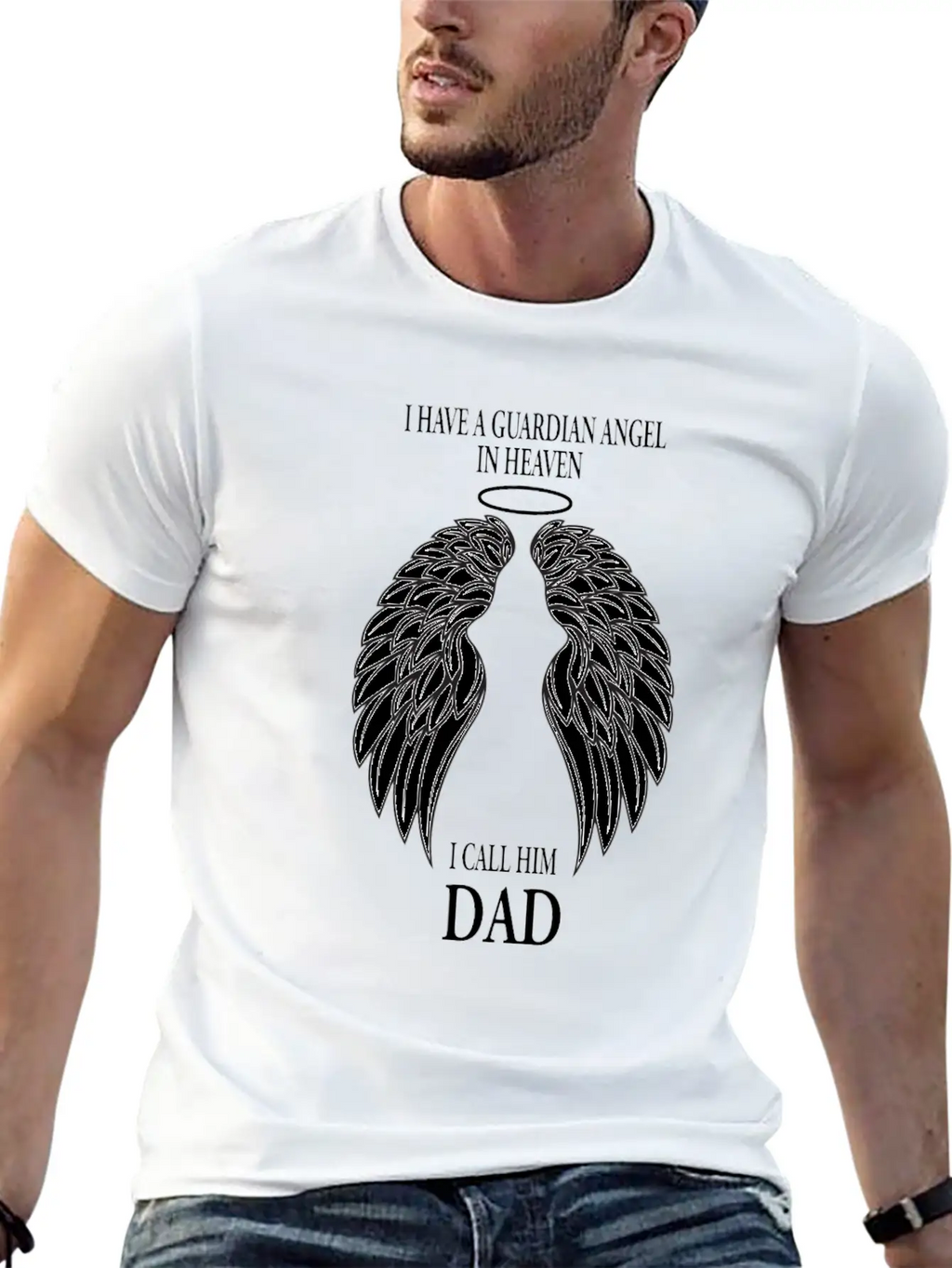 The Guardian Angel In Heaven I Call Him Dad Casual Graphic T-Shirt – Simple And Comfortable Daily Wear