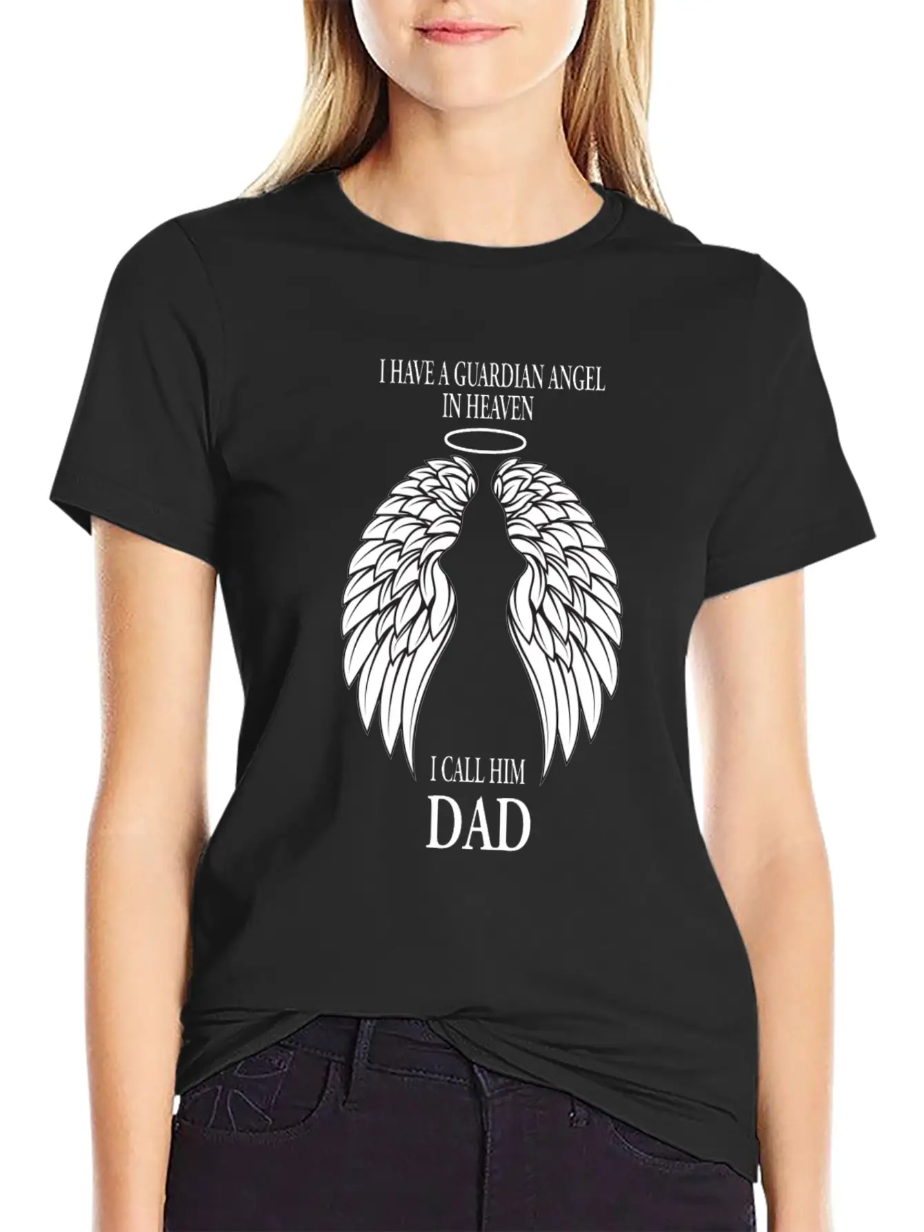 The Guardian Angel In Heaven I Call Him Dad Casual Graphic T-Shirt – Simple And Comfortable Daily Wear
