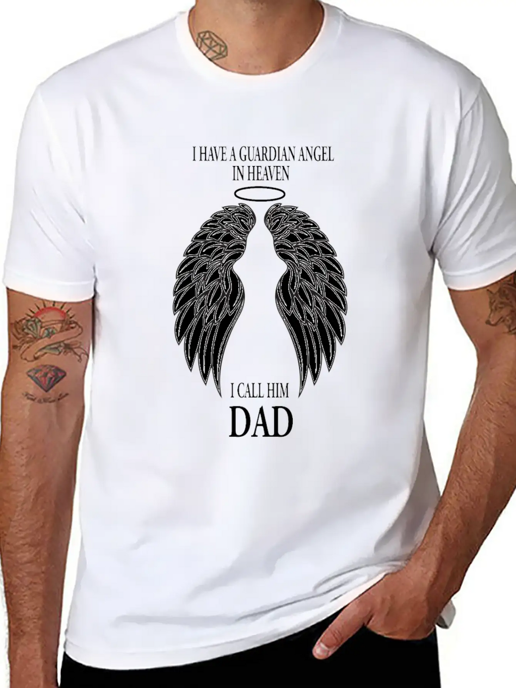 The Guardian Angel In Heaven I Call Him Dad Casual Graphic T-Shirt – Simple And Comfortable Daily Wear