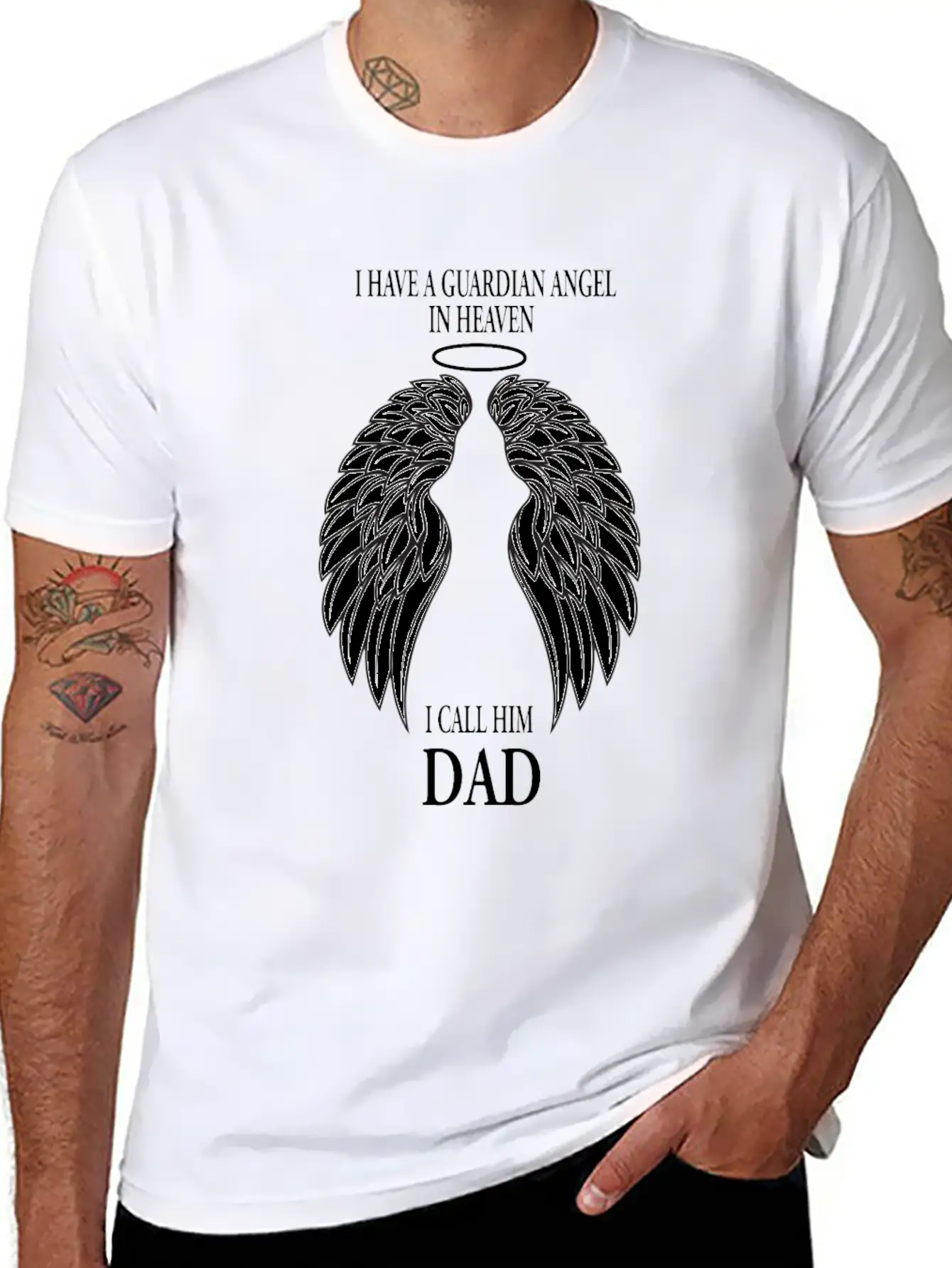 The Guardian Angel In Heaven I Call Him Dad Casual Graphic T-Shirt – Simple And Comfortable Daily Wear