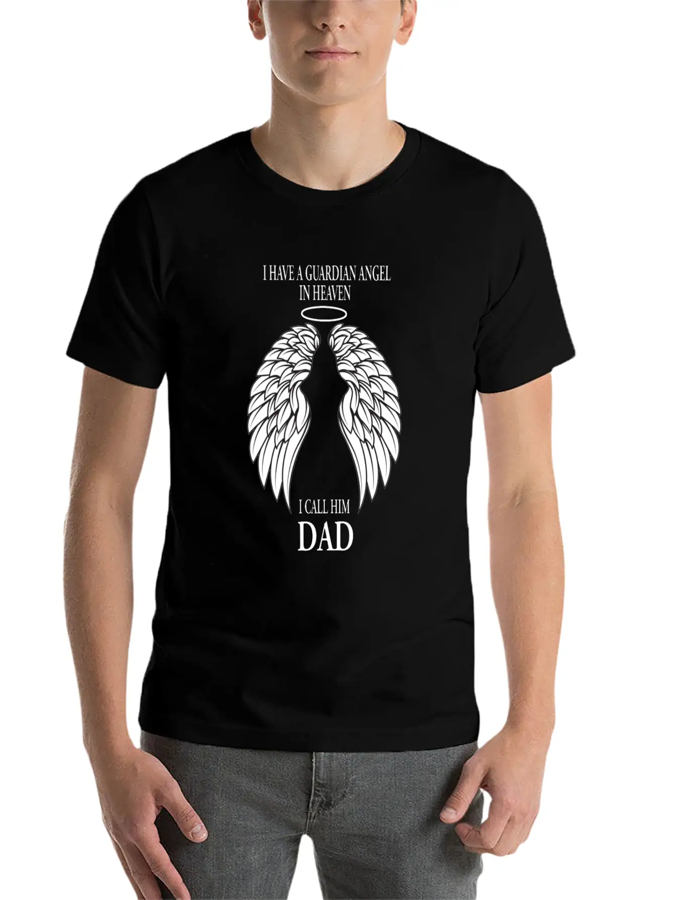 The Guardian Angel In Heaven I Call Him Dad Casual Graphic T-Shirt – Simple And Comfortable Daily Wear