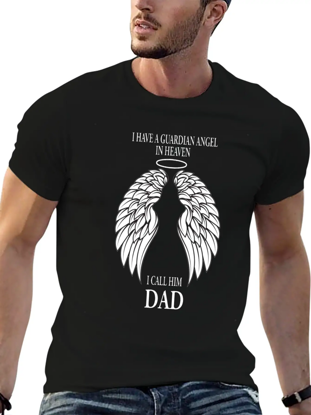 The Guardian Angel In Heaven I Call Him Dad Casual Graphic T-Shirt – Simple And Comfortable Daily Wear