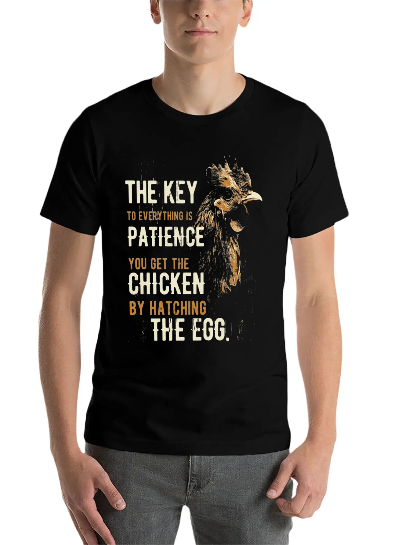 The Key Patience Chicken The Egg Unisex Casual T-Shirt – Clean Design For Daily Comfort