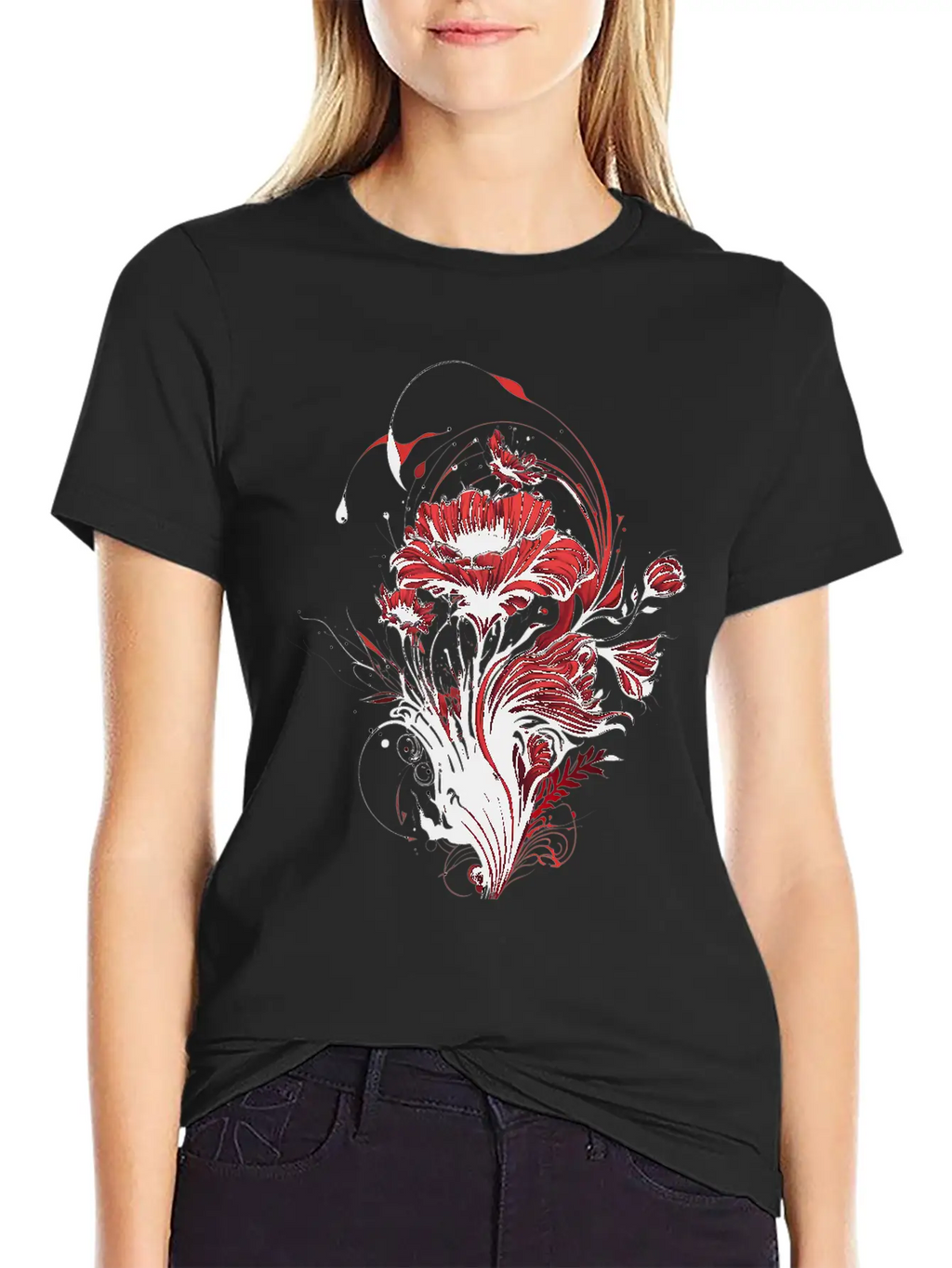 The Love: Red Flowers And The Fragrance Of Romance Casual Graphic T-Shirt – Simple And Comfortable Daily Wear