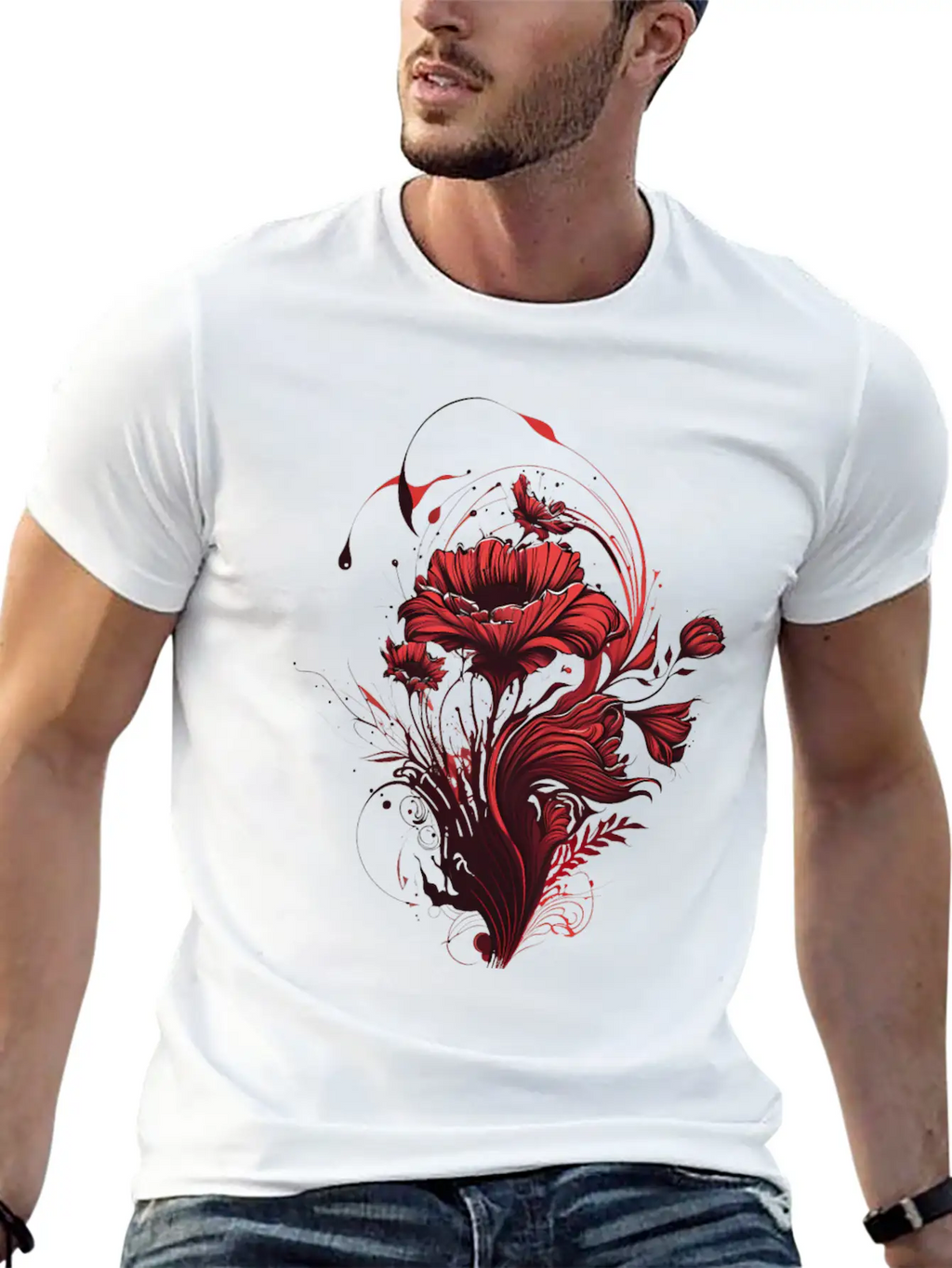 The Love: Red Flowers And The Fragrance Of Romance Casual Graphic T-Shirt – Simple And Comfortable Daily Wear