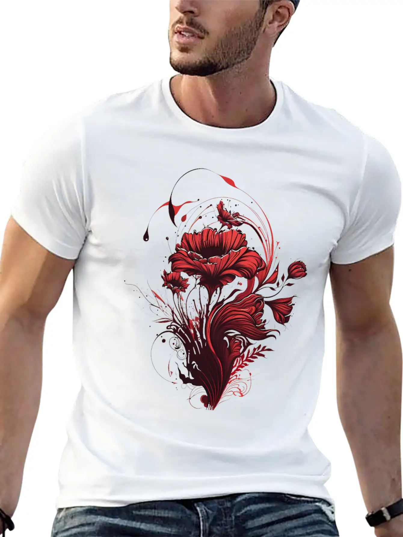 The Love: Red Flowers And The Fragrance Of Romance Casual Graphic T-Shirt – Simple And Comfortable Daily Wear