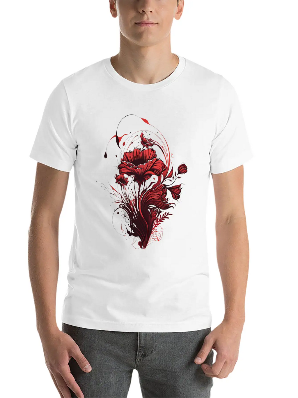 The Love: Red Flowers And The Fragrance Of Romance Casual Graphic T-Shirt – Simple And Comfortable Daily Wear