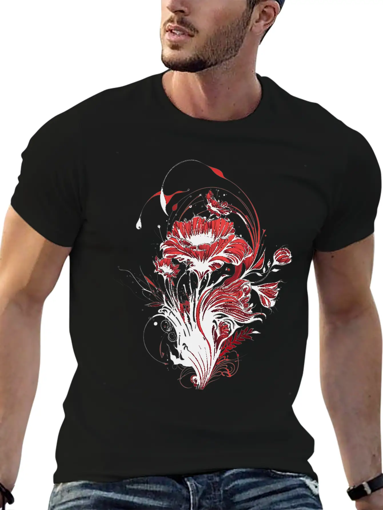 The Love: Red Flowers And The Fragrance Of Romance Casual Graphic T-Shirt – Simple And Comfortable Daily Wear