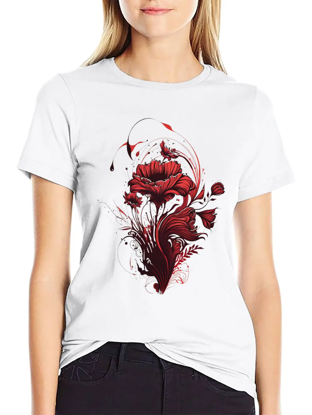 The Love: Red Flowers And The Fragrance Of Romance Casual Graphic T-Shirt – Simple And Comfortable Daily Wear