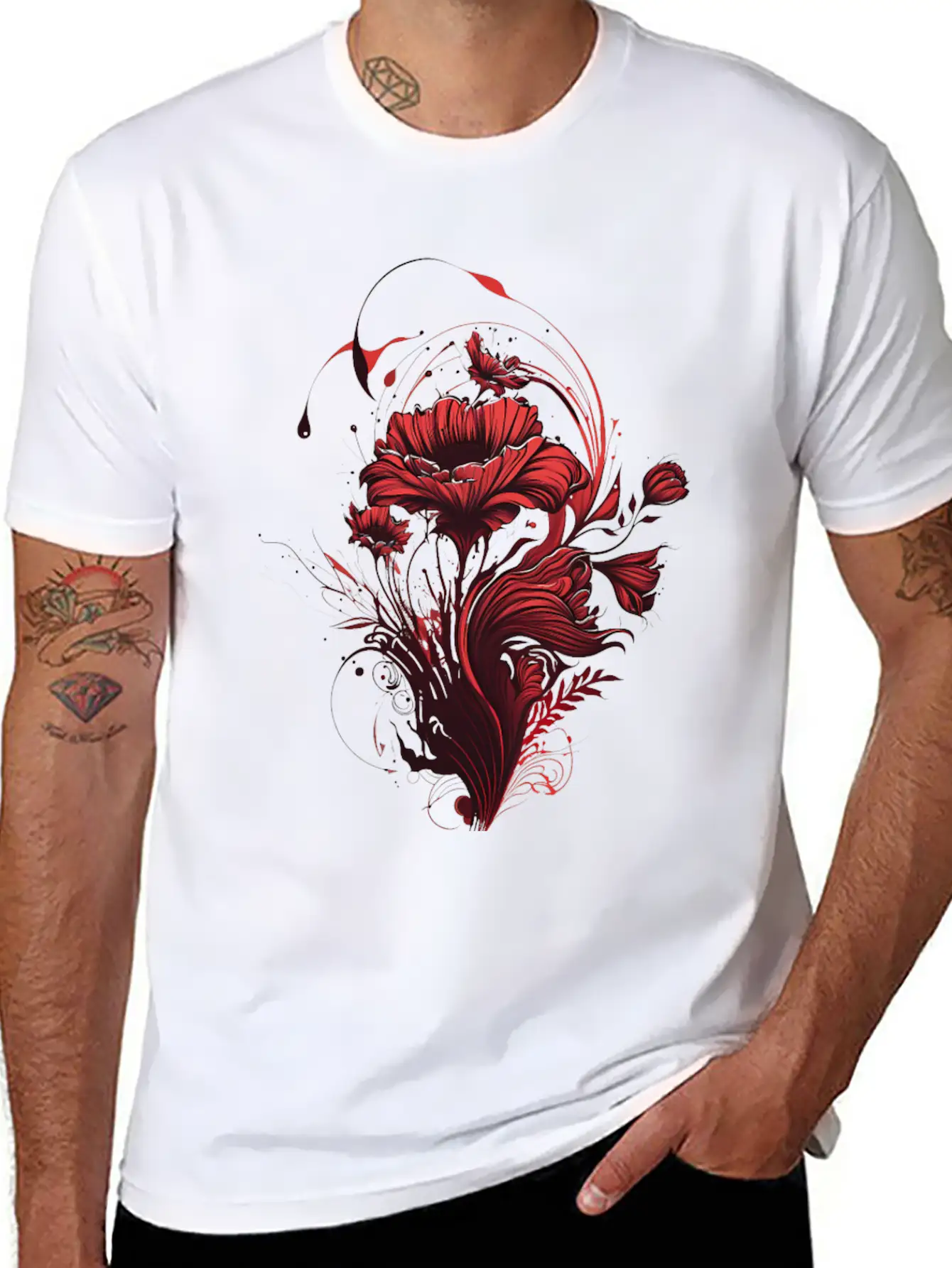The Love: Red Flowers And The Fragrance Of Romance Casual Graphic T-Shirt – Simple And Comfortable Daily Wear