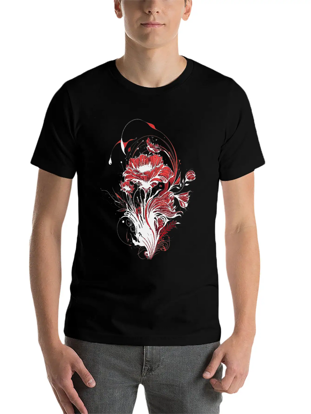 The Love: Red Flowers And The Fragrance Of Romance Casual Graphic T-Shirt – Simple And Comfortable Daily Wear