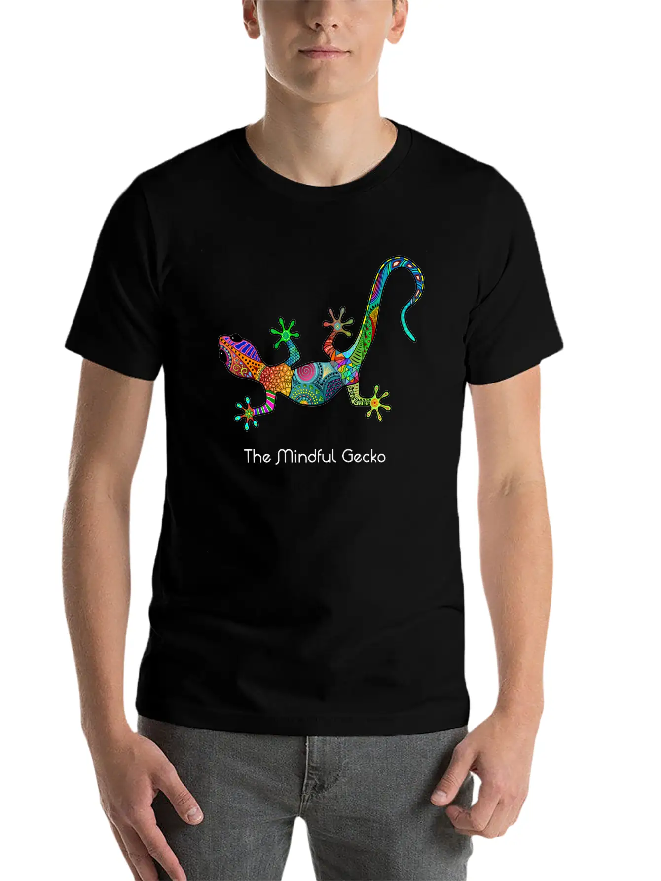 The Mindful Gecko - Light Text Unisex Short Sleeve Soft Cotton T-Shirt – Casual Everyday Wear