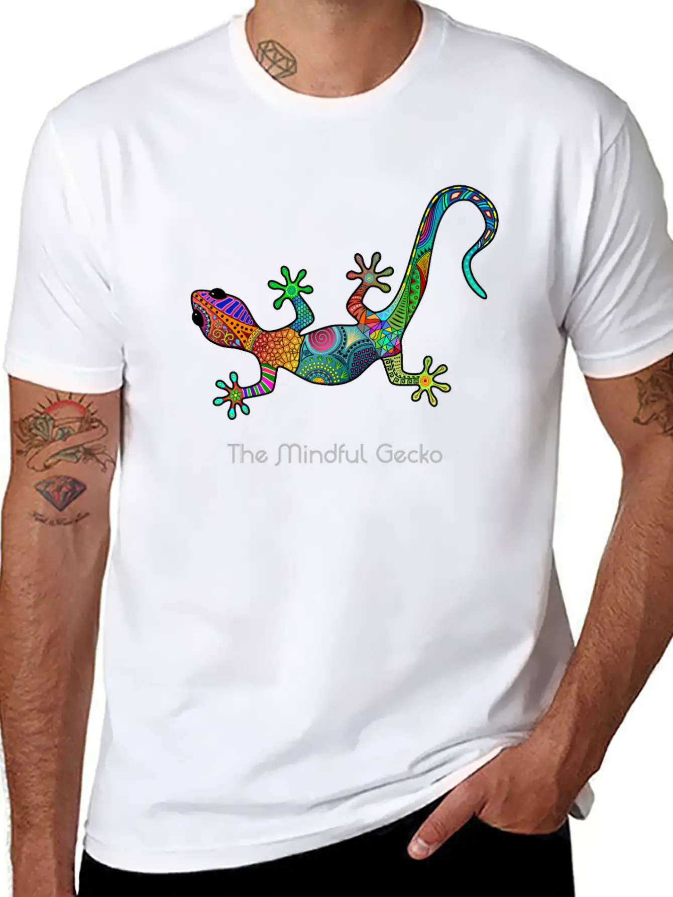 The Mindful Gecko - Light Text Unisex Short Sleeve Soft Cotton T-Shirt – Casual Everyday Wear