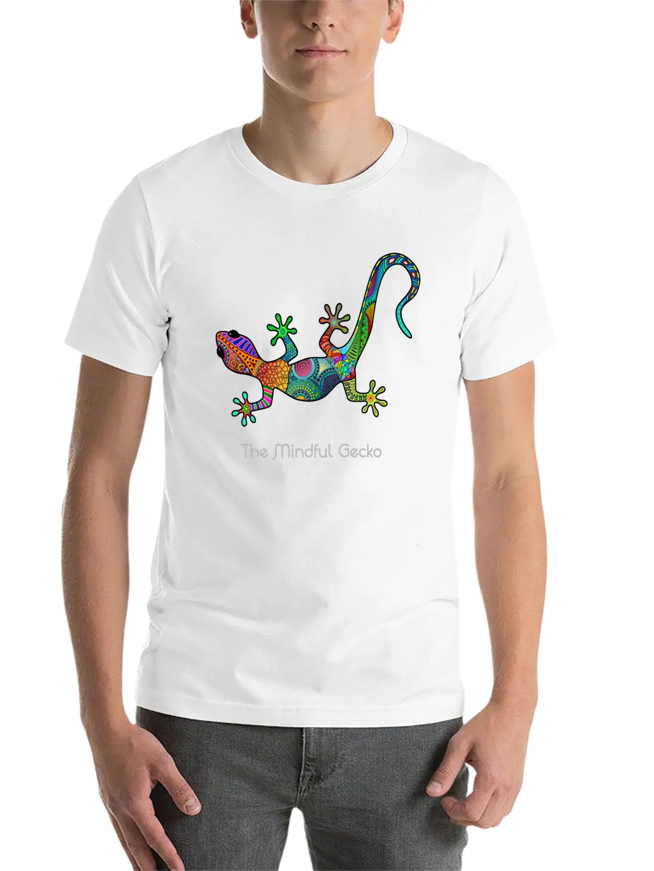 The Mindful Gecko - Light Text Unisex Short Sleeve Soft Cotton T-Shirt – Casual Everyday Wear