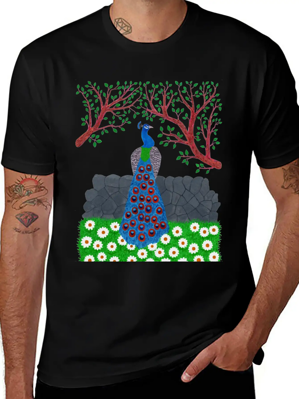 The Peacock Charm (v2) Breathable Soft Cotton T-Shirt – Timeless Casual Look